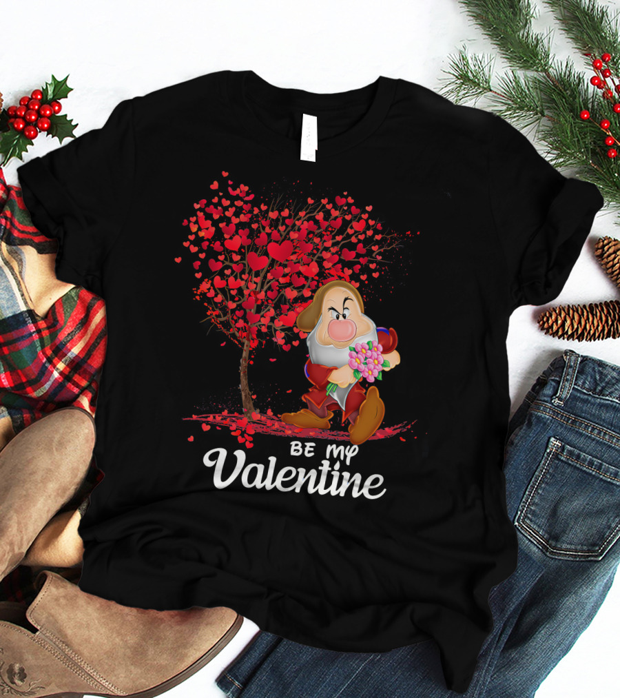 Be My Valentine Grumpy Character With Heart Tree And Flowers T-Shirt