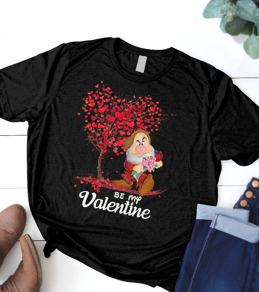 Be My Valentine Grumpy Character With Heart Tree And Flowers T-Shirt