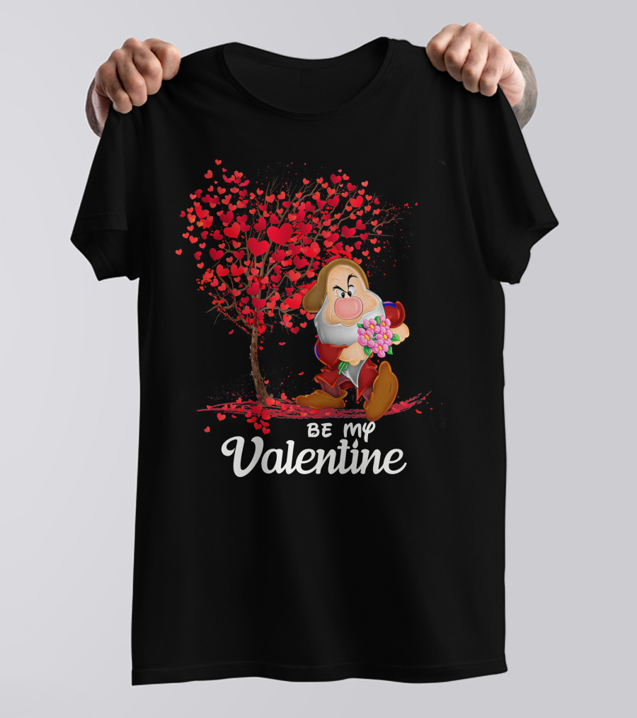 Be My Valentine Grumpy Character With Heart Tree And Flowers T-Shirt