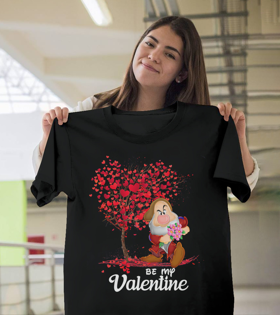 Be My Valentine Grumpy Character With Heart Tree And Flowers T-Shirt