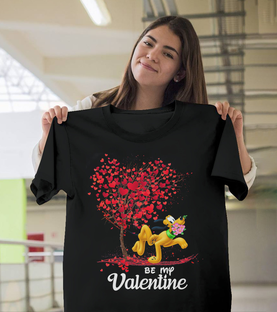 Be My Valentine Pluto With Heart Tree And Flowers T-Shirt