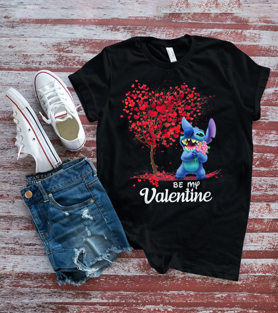 Be My Valentine Stitch Heart Tree T-Shirt