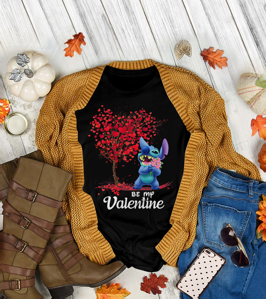 Be My Valentine Stitch Heart Tree T-Shirt