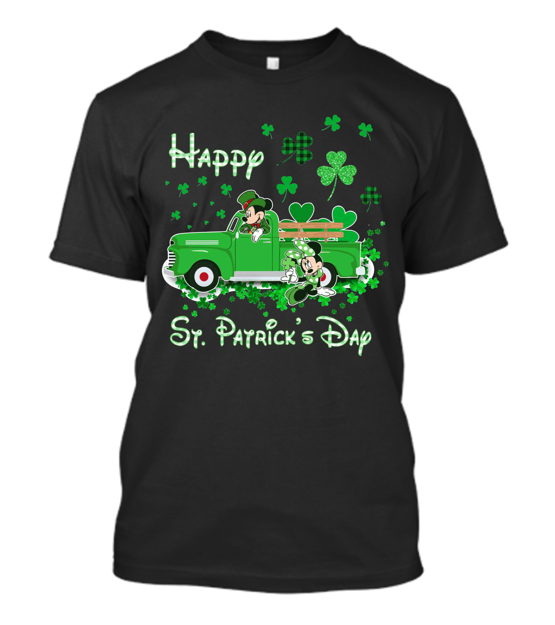 Happy St. Patrick's Day Mickey Mouse Green Truck Shamrocks T-Shirt