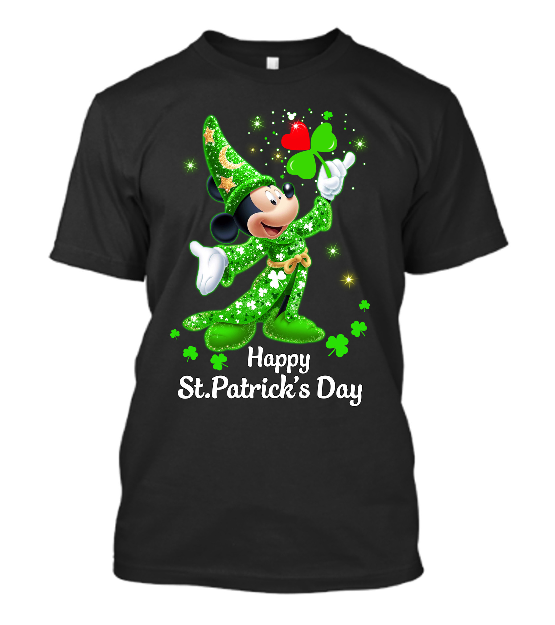 Happy St. Patrick's Day Mickey In Green Wizard Cloak With Clover Magic T-Shirt
