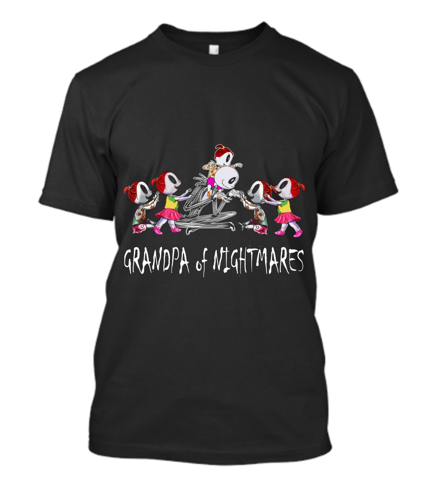 Grandpa Of Nightmares Surrounded By Five Girls With Red Hair And White Masks T-Shirt