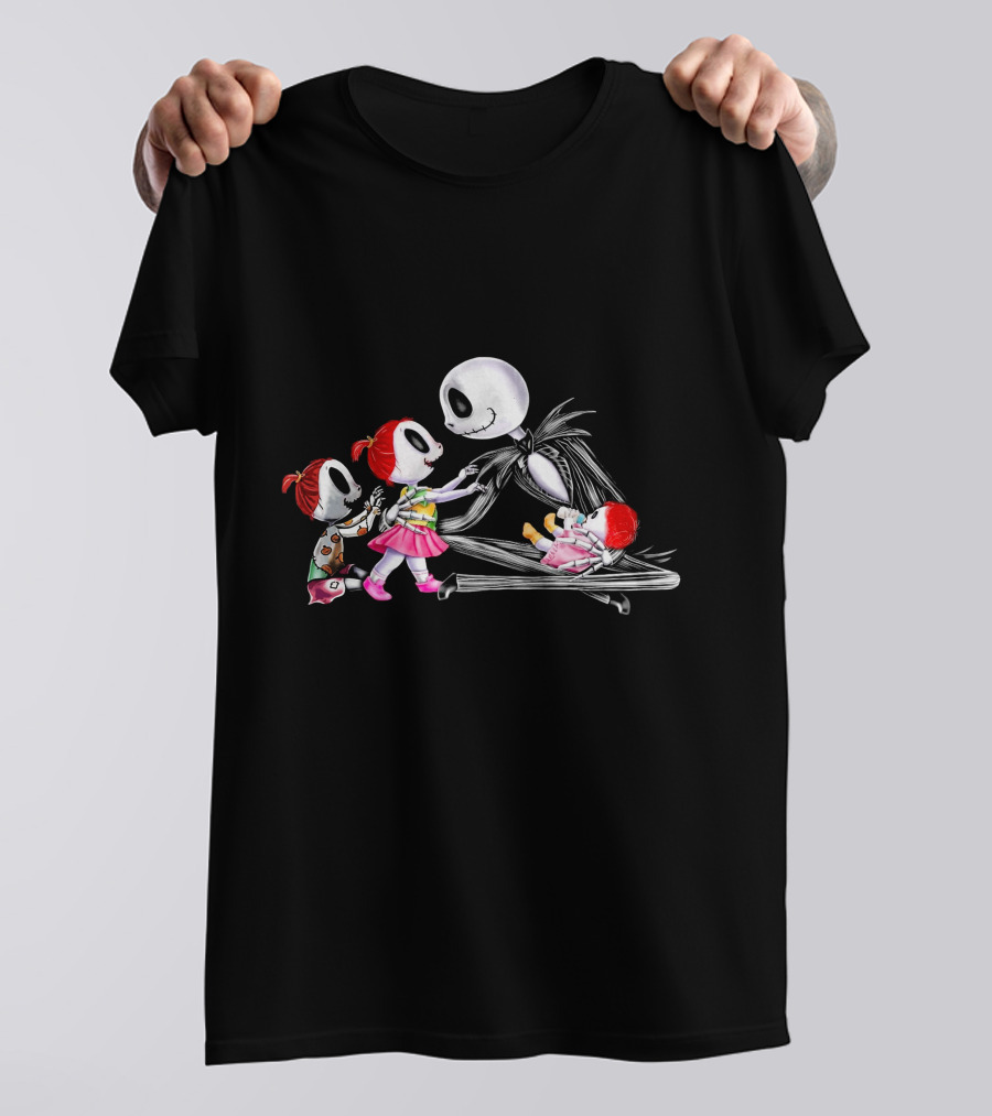 Jack Skellington And 3 Girls Halloween Scene T-Shirt