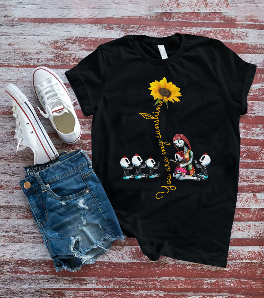 4 Boys 1 Girl You Are My Sunshine Sunflower With Skeleton Family T-Shirt