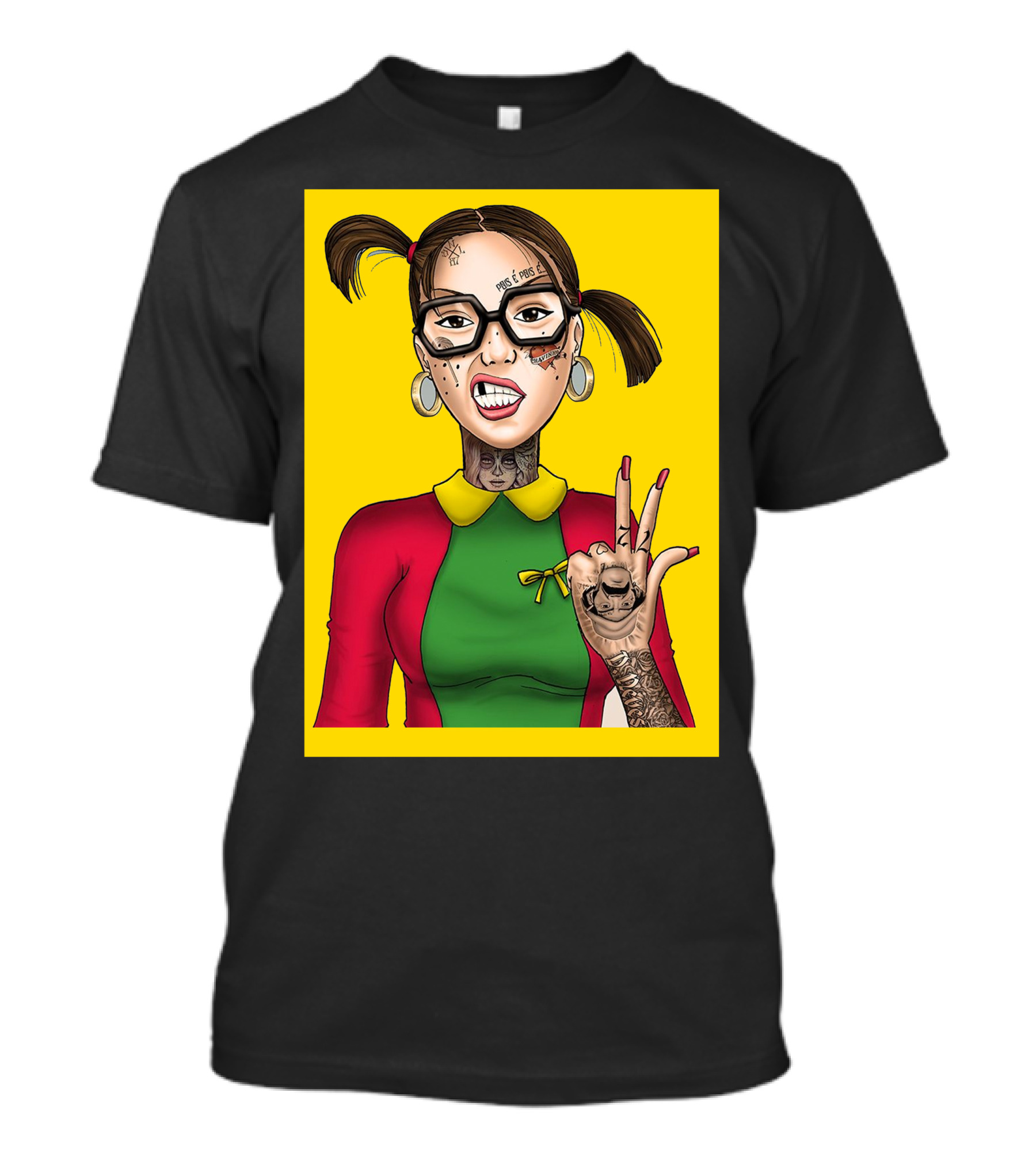 La Chilindrina La Toxica Tattoo Style Illustration Yellow Background T-Shirt