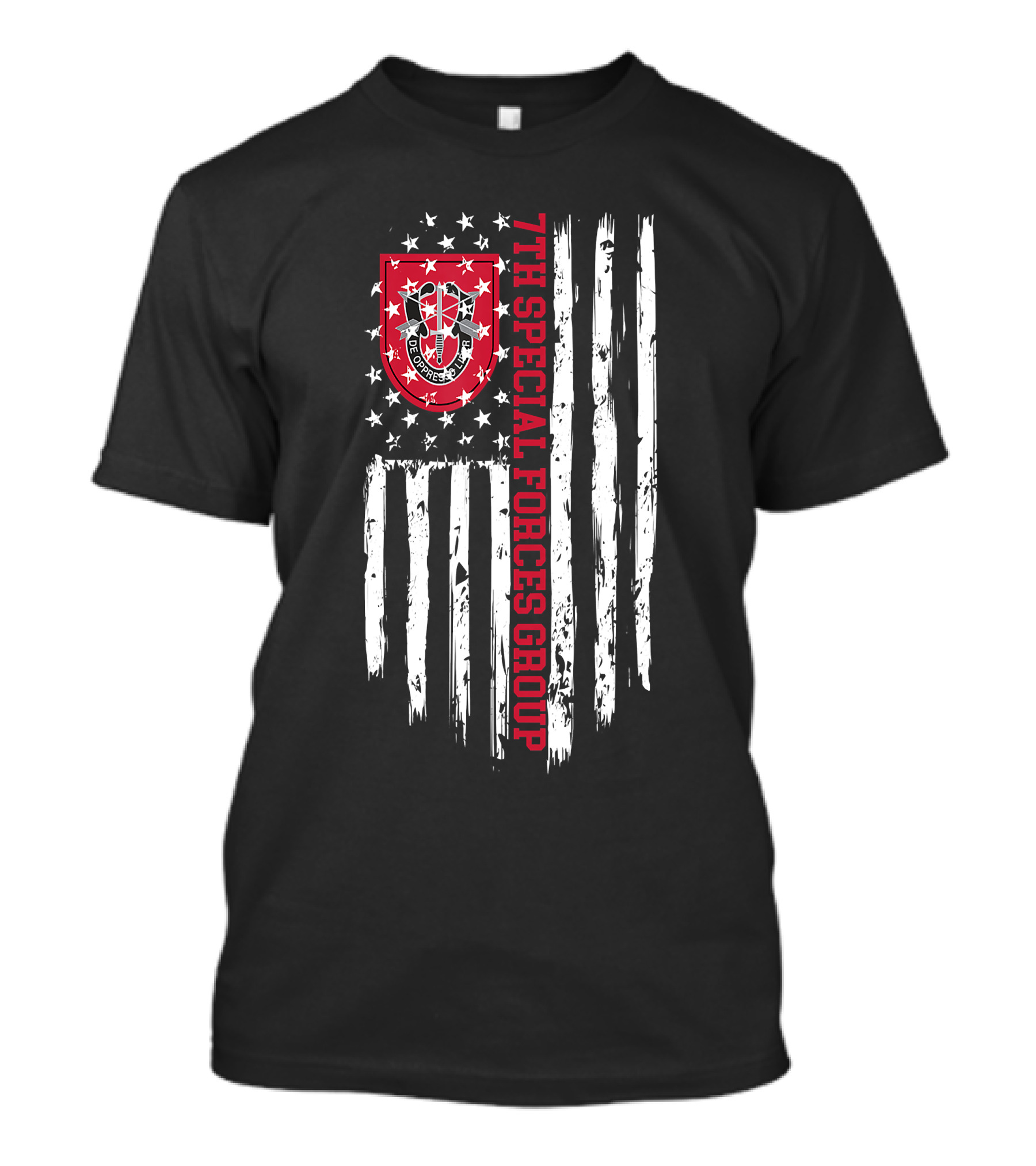 7th Special Forces Group American Flag Badge Emblem T-Shirt