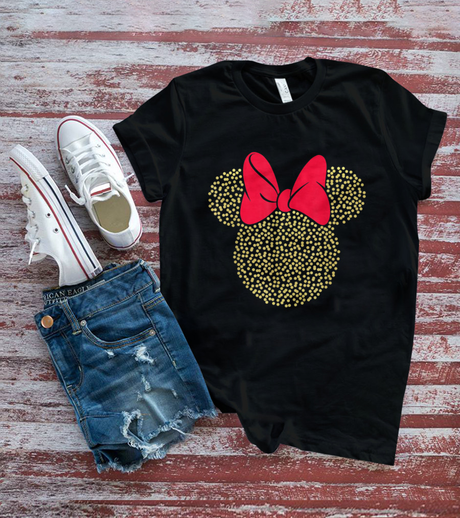Disney Minnie Mouse Gold Dotted Icon With Red Bow T-Shirt