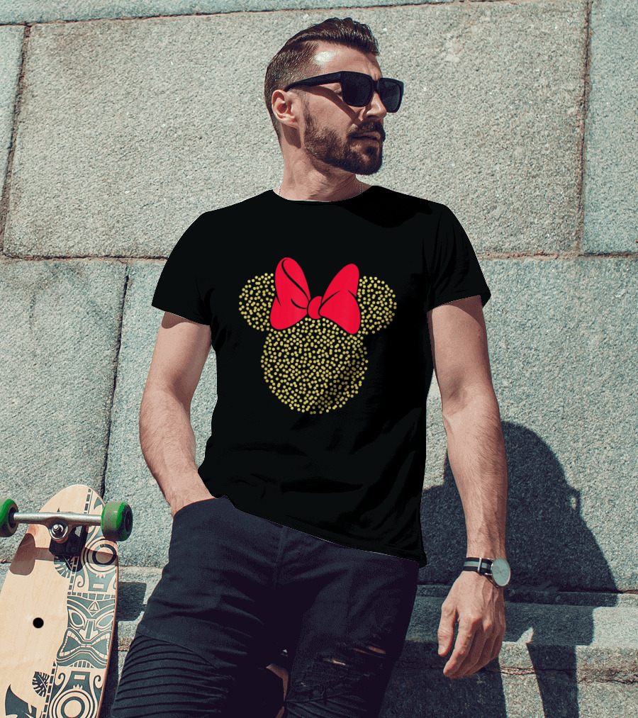 Disney Minnie Mouse Gold Dotted Icon With Red Bow T-Shirt