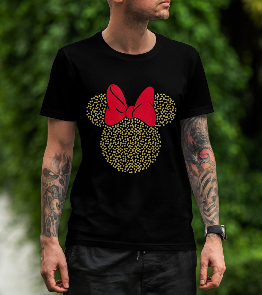 Disney Minnie Mouse Gold Dotted Icon With Red Bow T-Shirt