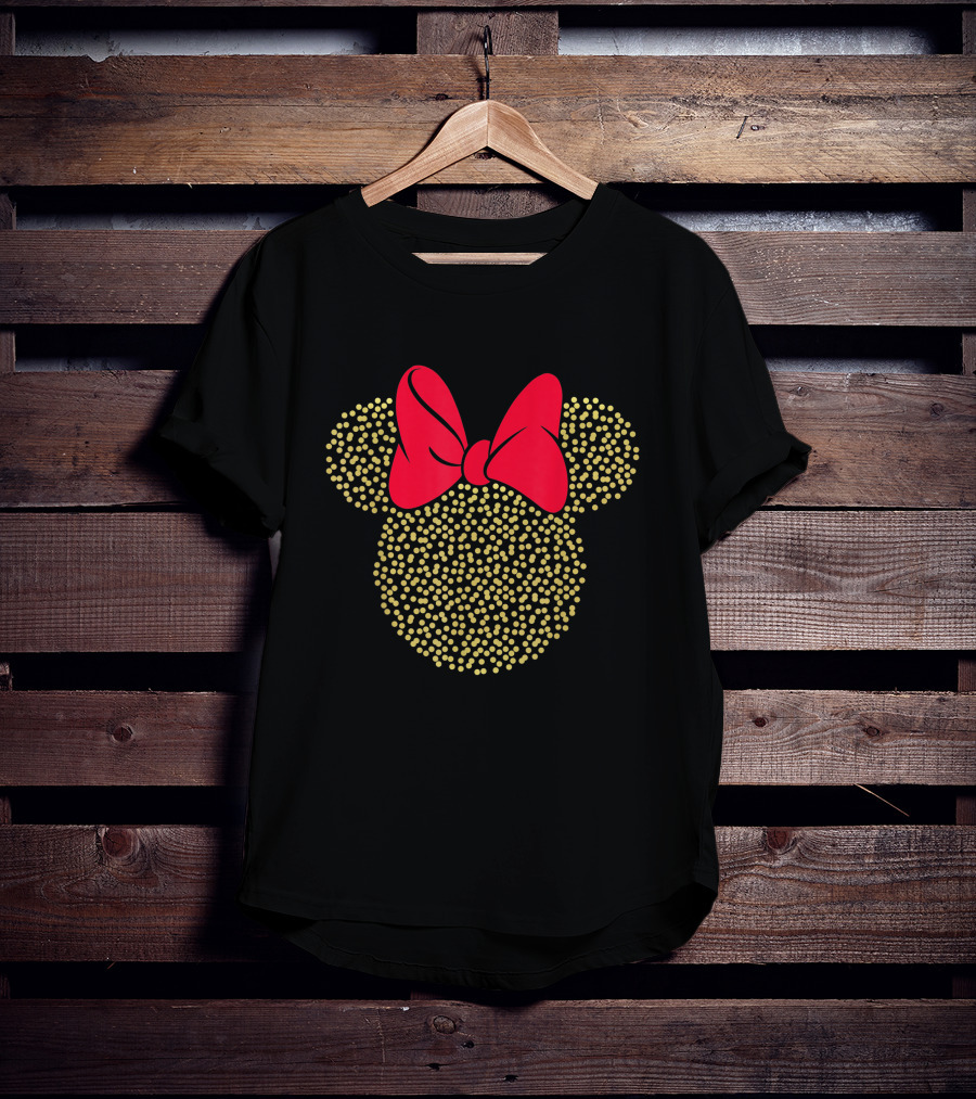 Disney Minnie Mouse Gold Dotted Icon With Red Bow T-Shirt