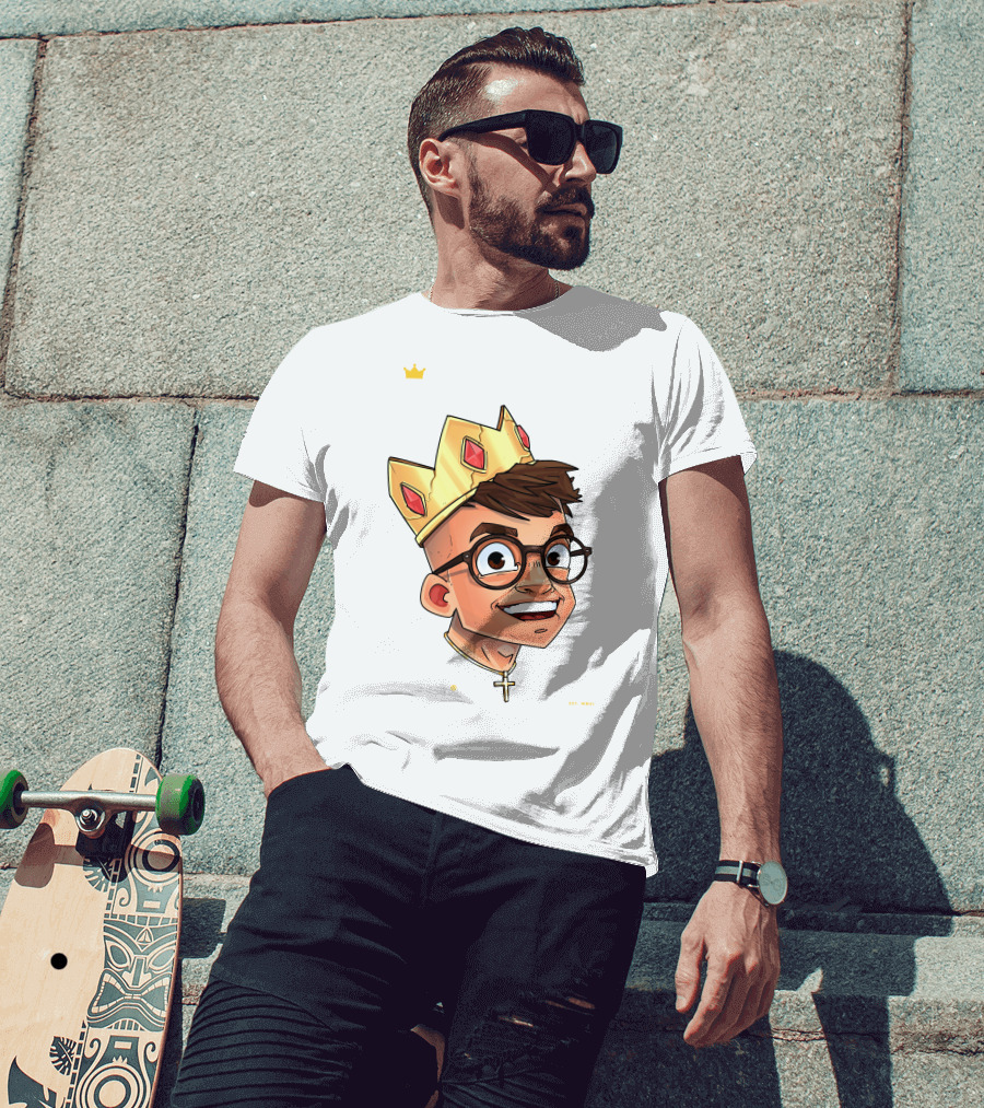 Joe Woe Thirt Crowned Cartoon With Glasses And Cross Necklace T-Shirt