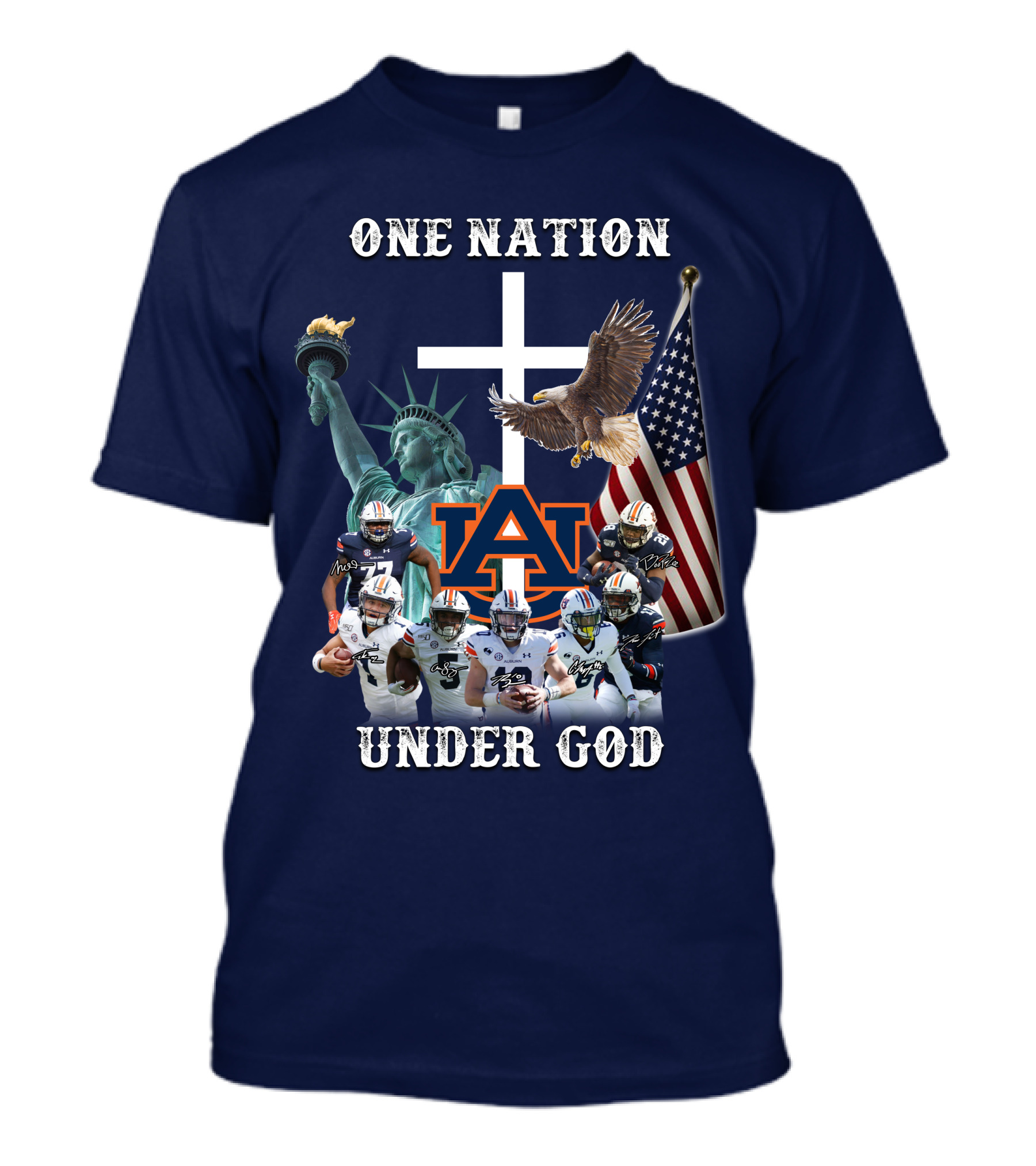 One Nation Under God AU Team With Liberty Cross And Flag T-Shirt