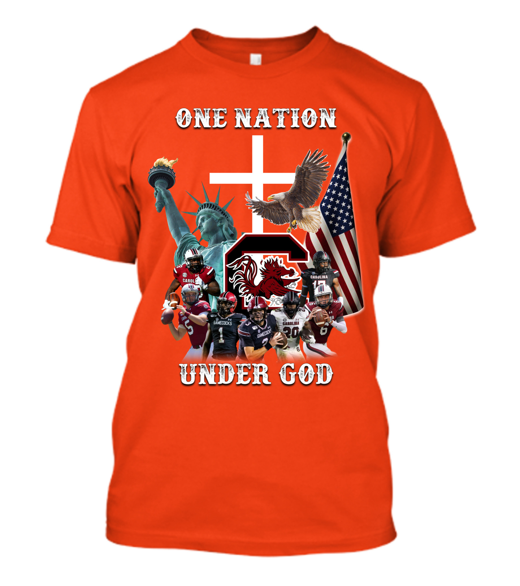 One Nation Under God South Carolina Gamecocks Football Liberty American Flag Eagle T-Shirt