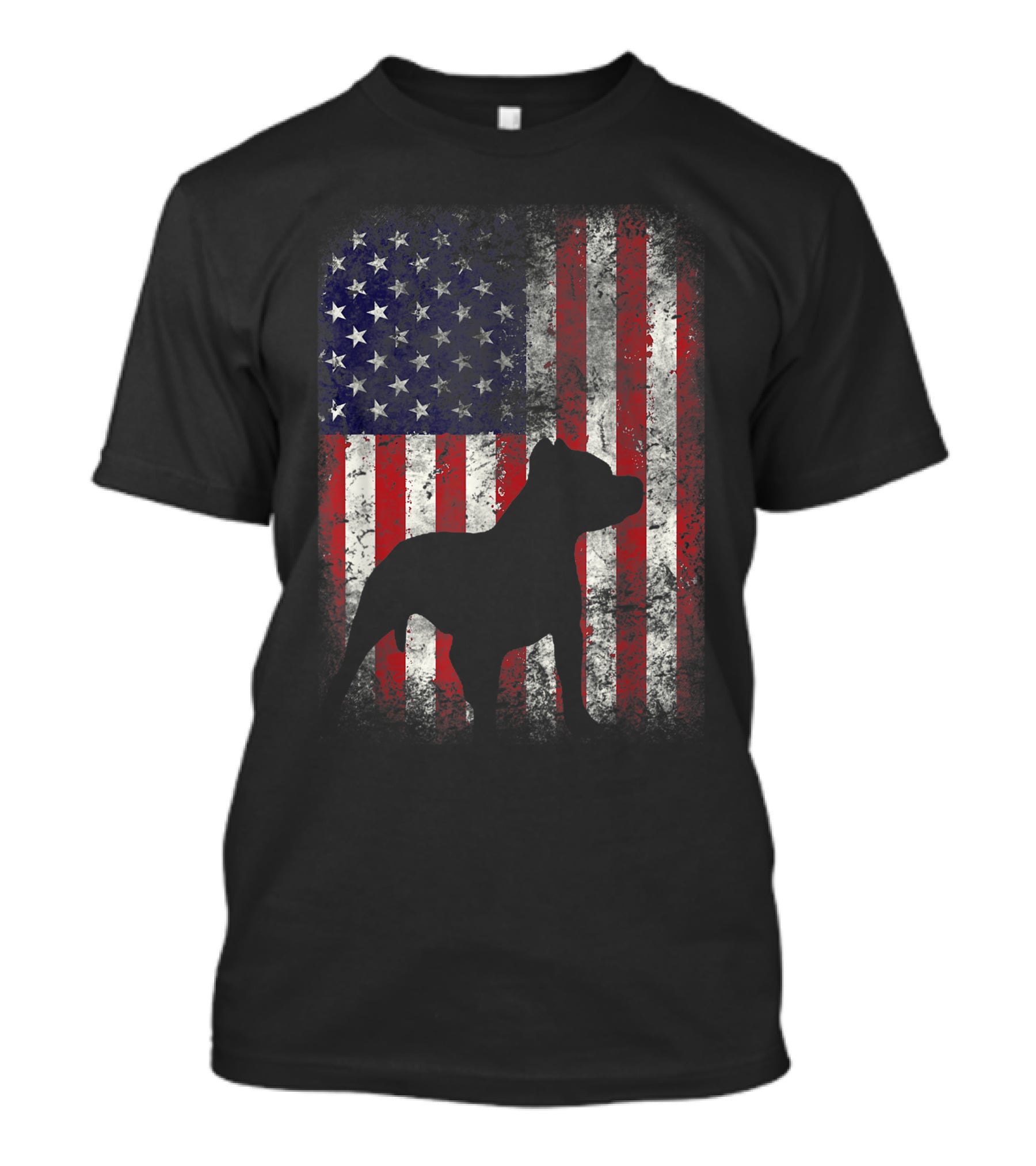 Pitbull Silhouette Against American Flag USA Patriotic T-Shirt