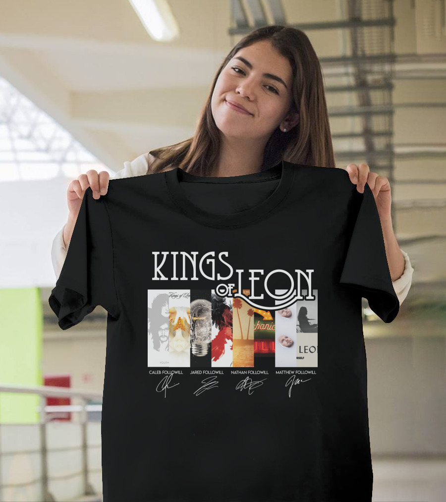 Kings Of Leon Youth And Young Manhood Album Covers With Caleb Jared Nathan Matthew Followill Signatures T-Shirt