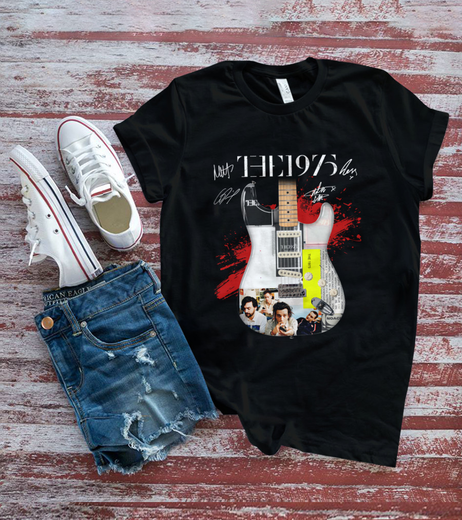 The 1975 Signed Guitar Collage Album T-Shirt