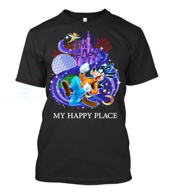 Disney Goofy My Happy Place Magic Kingdom Castle Epcot Fireworks T-Shirt