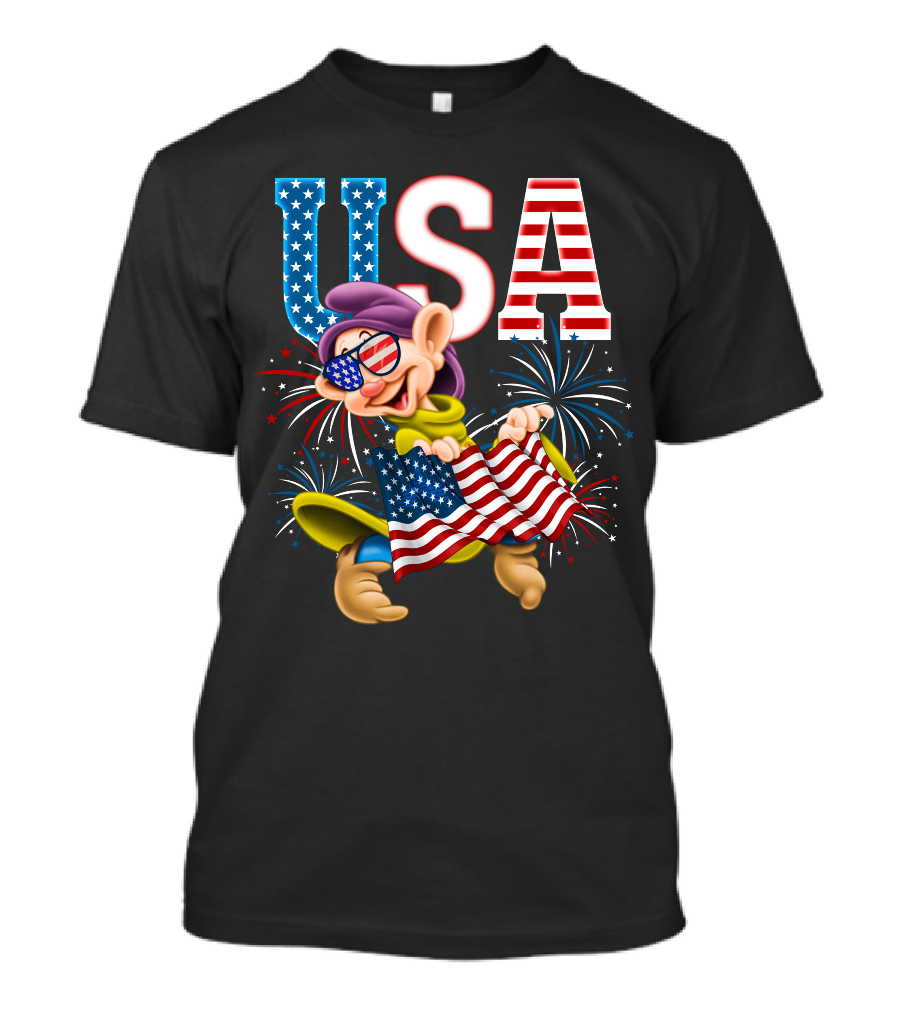 USA Dopey Stars And Stripes Fireworks T-Shirt