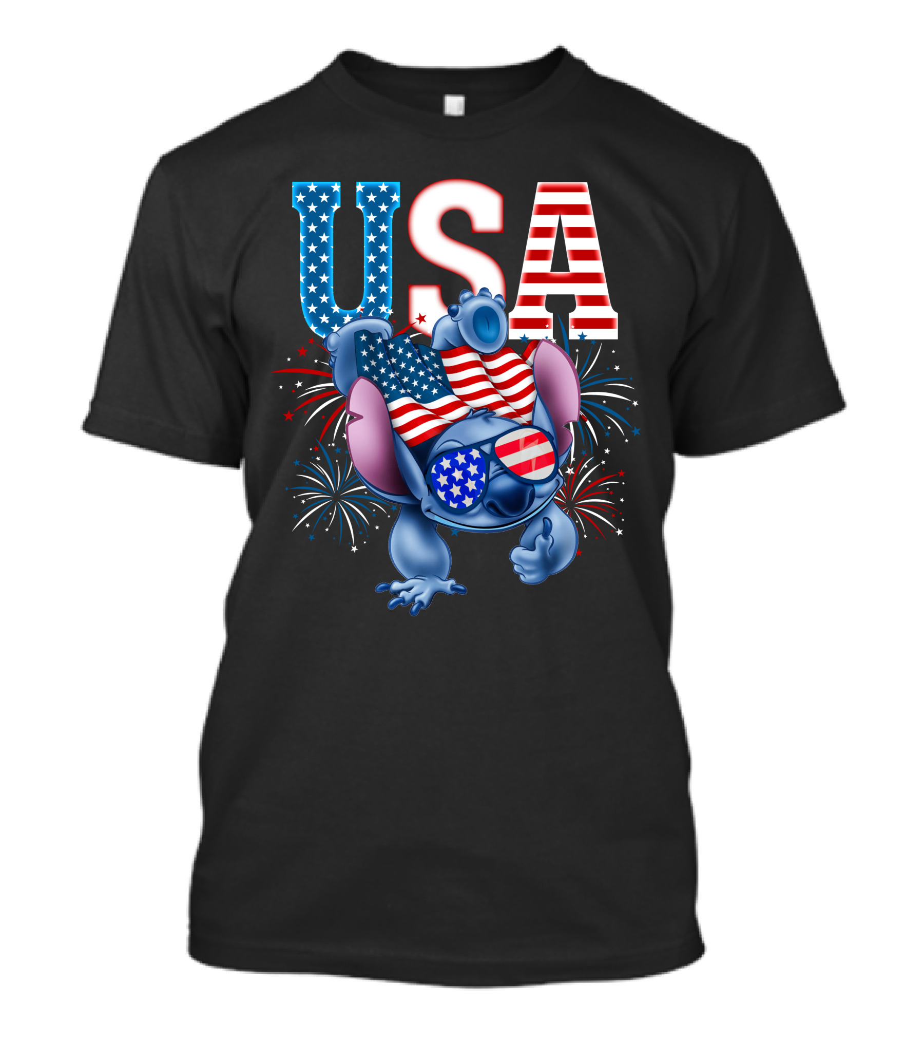USA Flag Stitch Fireworks T-Shirt