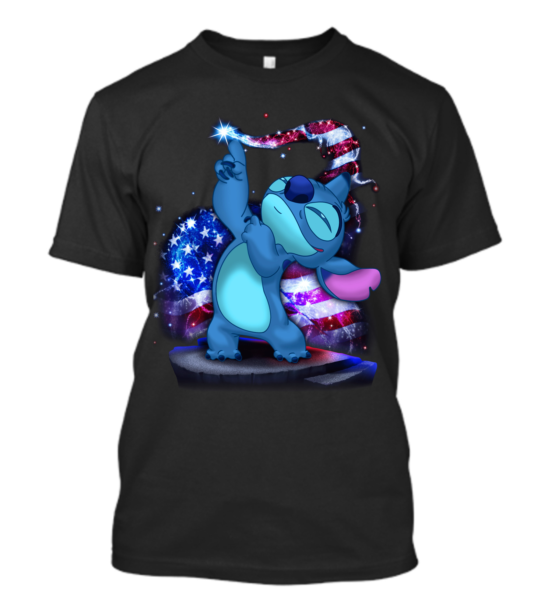 Stitch Bling July American Flag Fireworks Magic T-Shirt