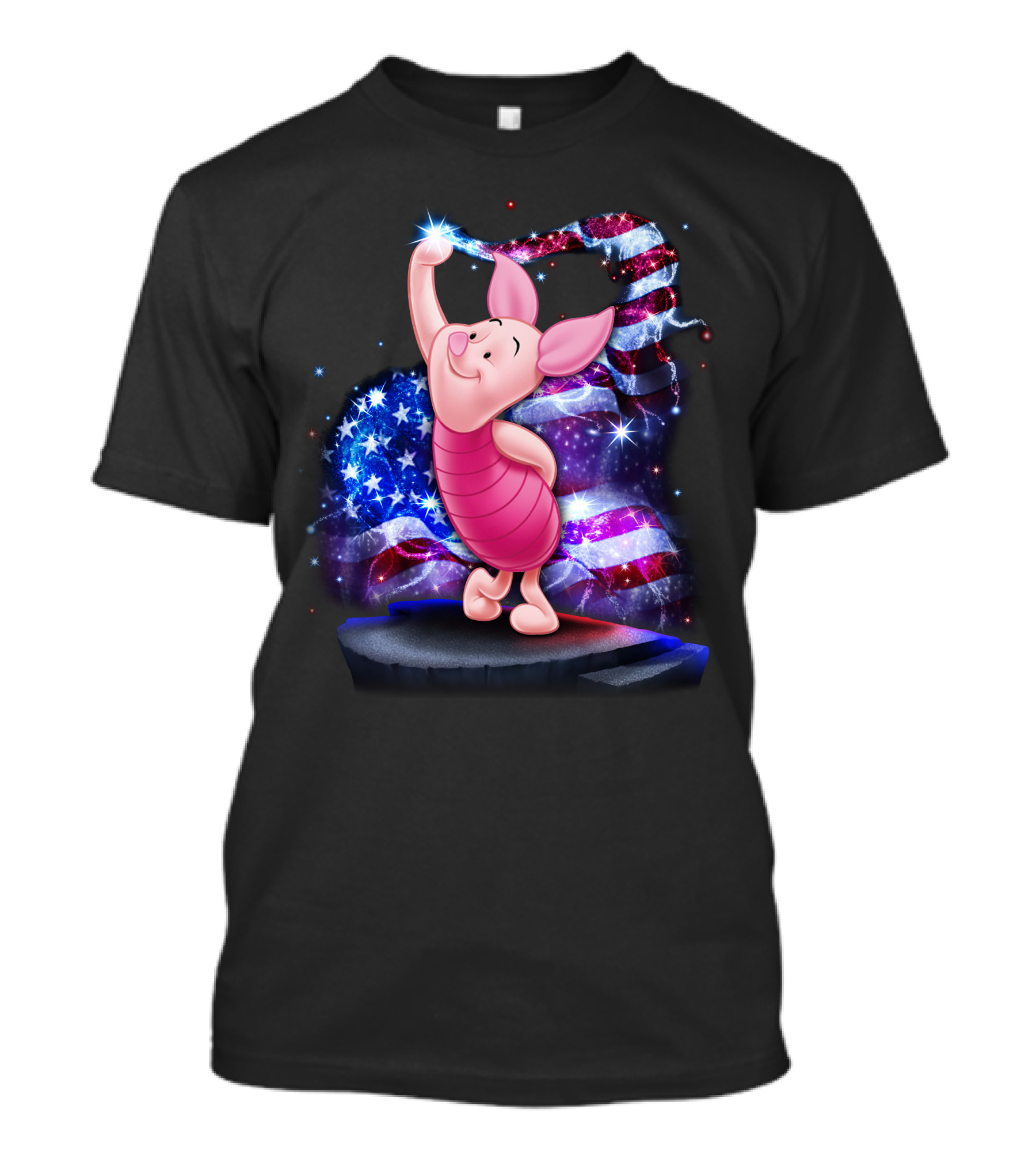 Piglet Bling July American Flag Sparkle T-Shirt