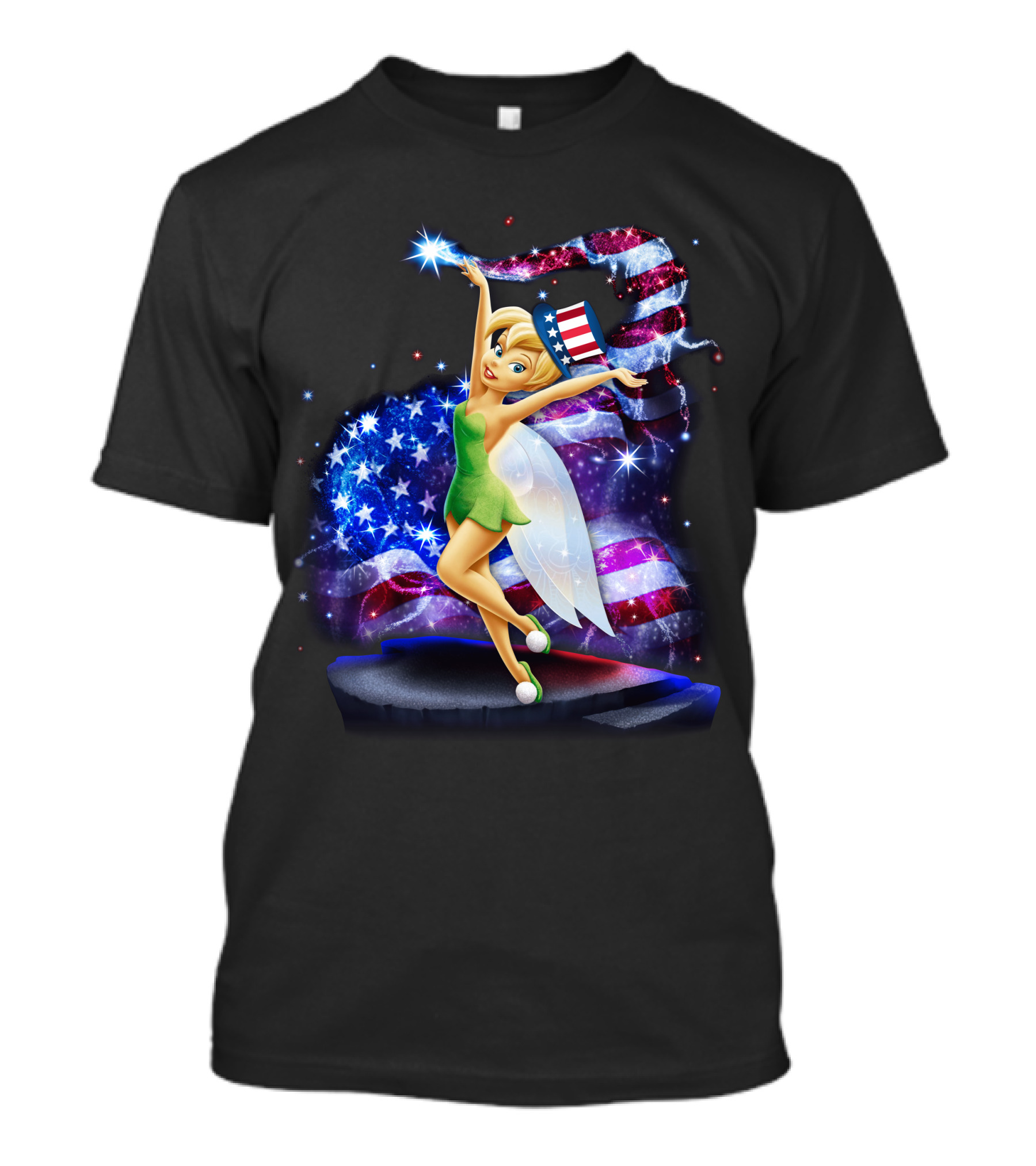 Tinkerbell Bling July Patriotic Sparkle With American Flag And Stars T-Shirt
