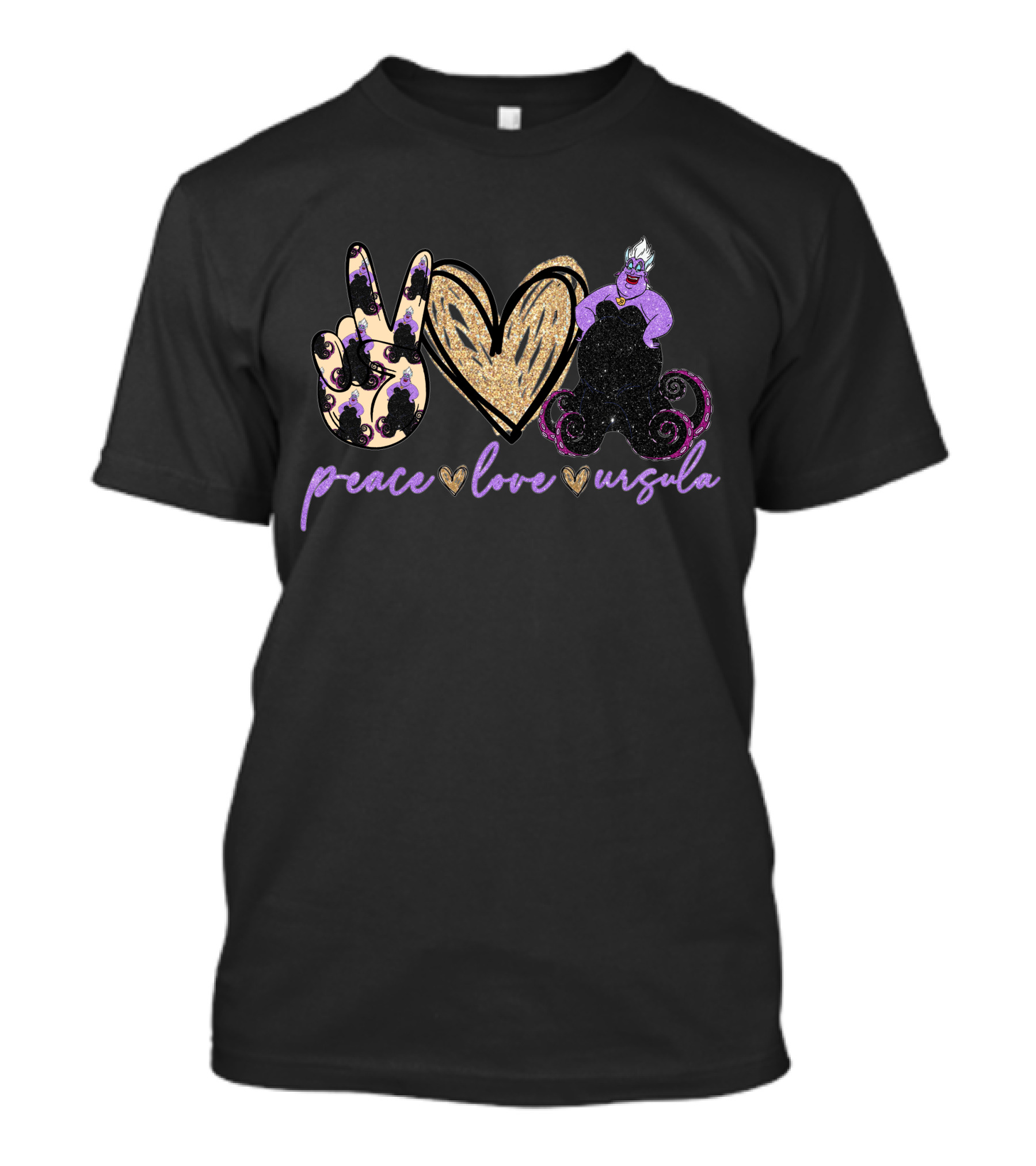 Peace Love Ursula Glitter Heart Iconic Sea Witch T-Shirt