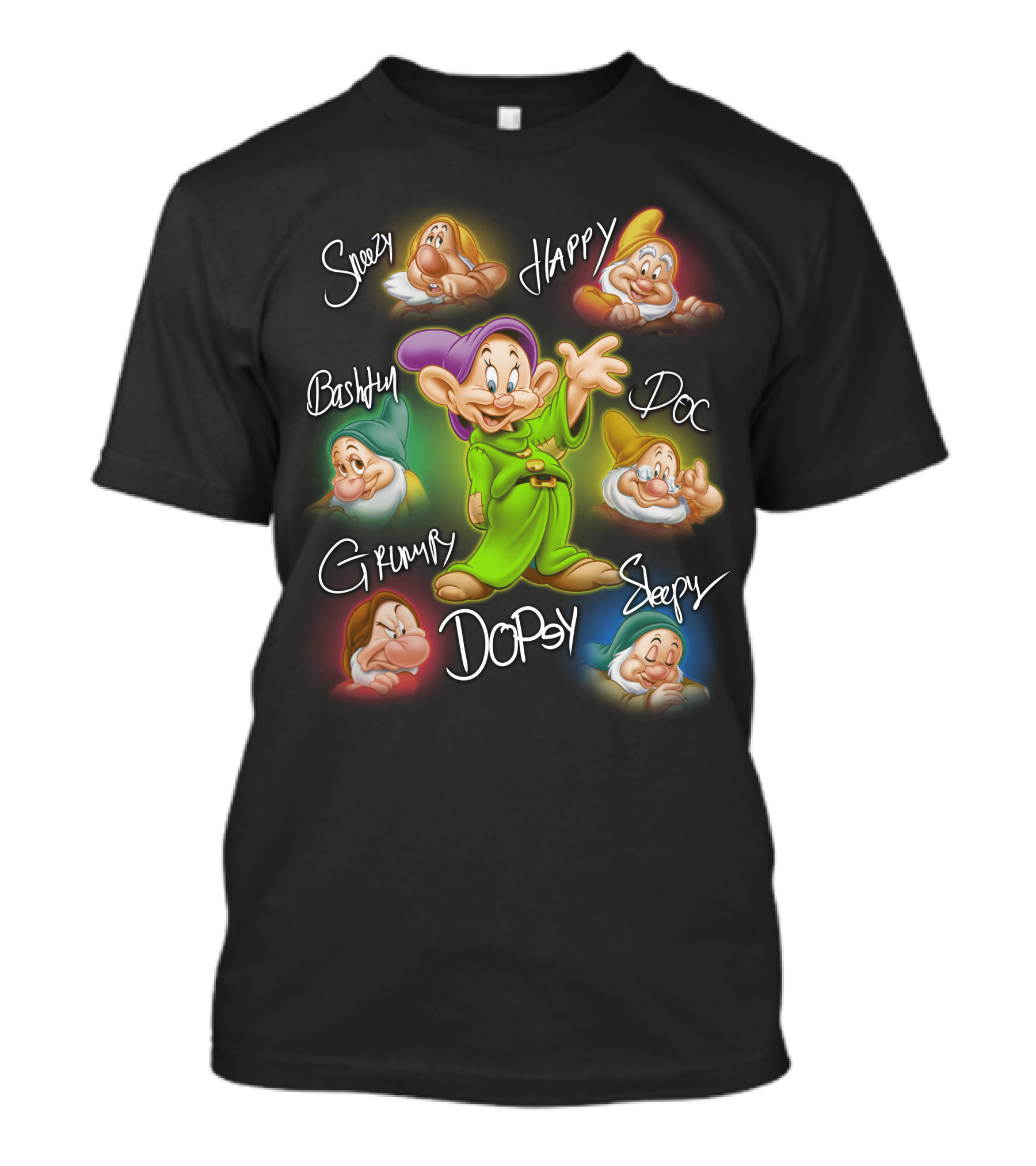 Seven Dwarfs Dopey Bashful Doc Grumpy Happy Sleepy Sneezy Signature T-Shirt