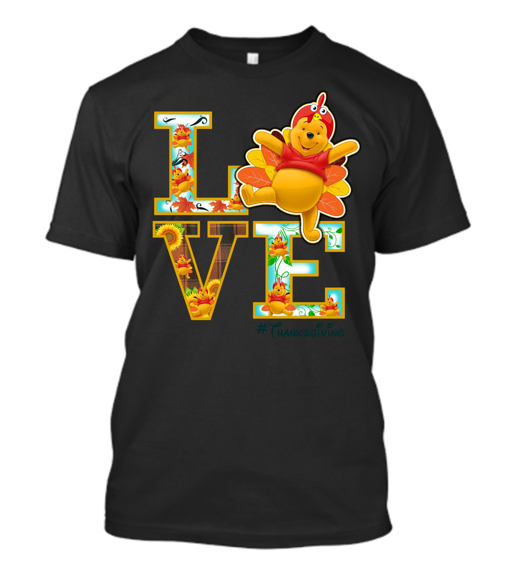 LOVE Pooh Thanksgiving Holiday Turkey Costume Leaves T-Shirt