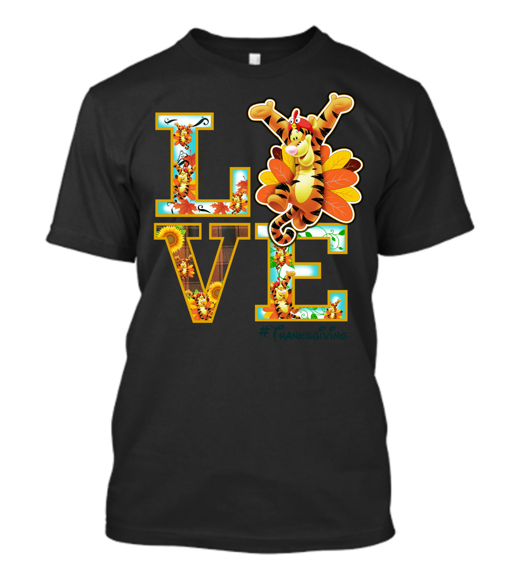 LOVE Tigger Thanksgiving Celebration Typography T-Shirt
