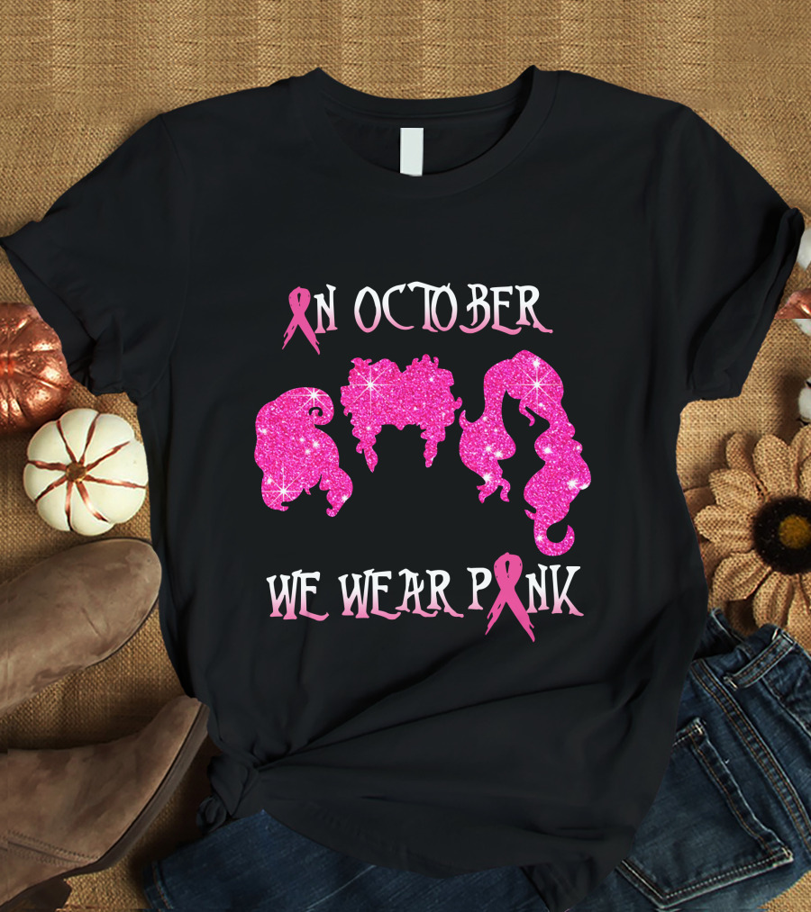In October We Wear Pink Glitter Hair Ribbons T-Shirt