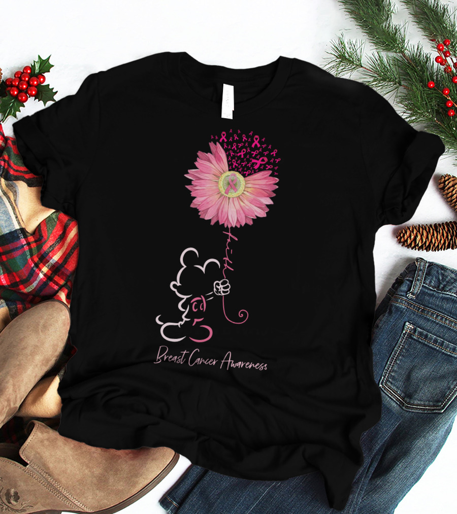 Breast Cancer Awareness Pink Flower Ribbon T-Shirt