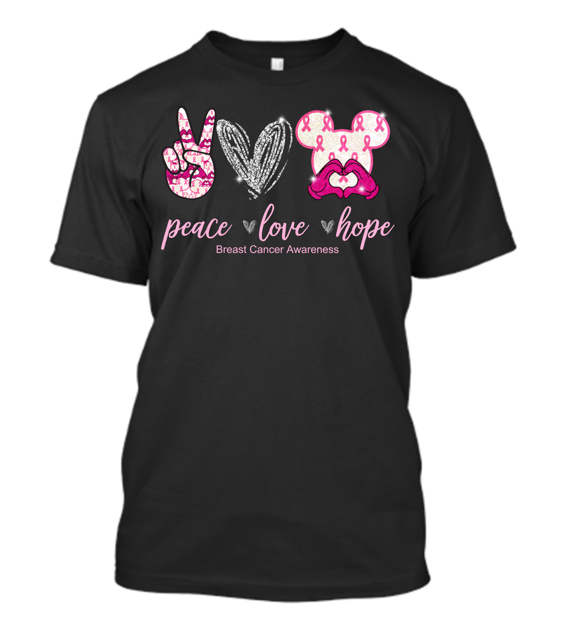 Peace Love Hope Breast Cancer Awareness Pink Ribbon Mickey T-Shirt