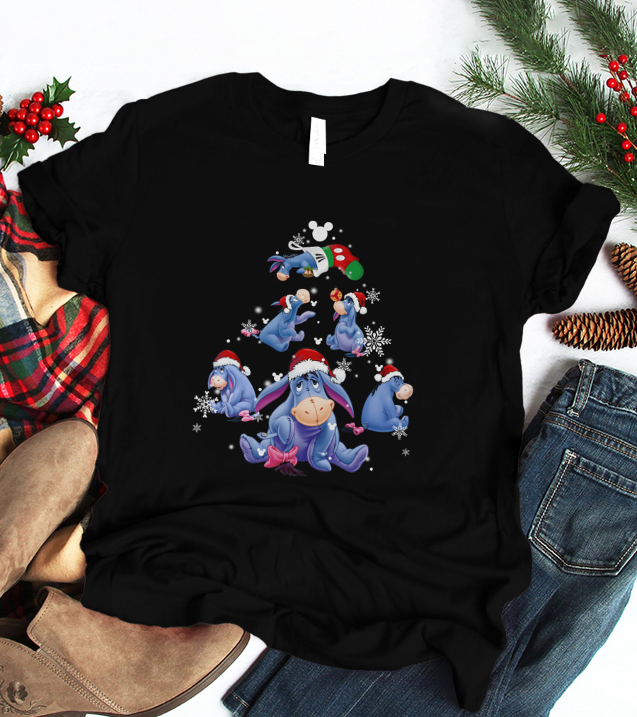 Eeyore Santa Hat Christmas Snowflakes Disney Holiday Magic T-Shirt