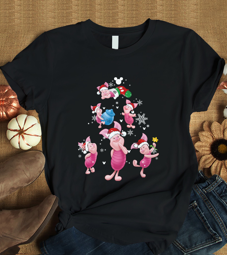 Piglet Christmas Snowflakes And Santa Hat Magic T-Shirt