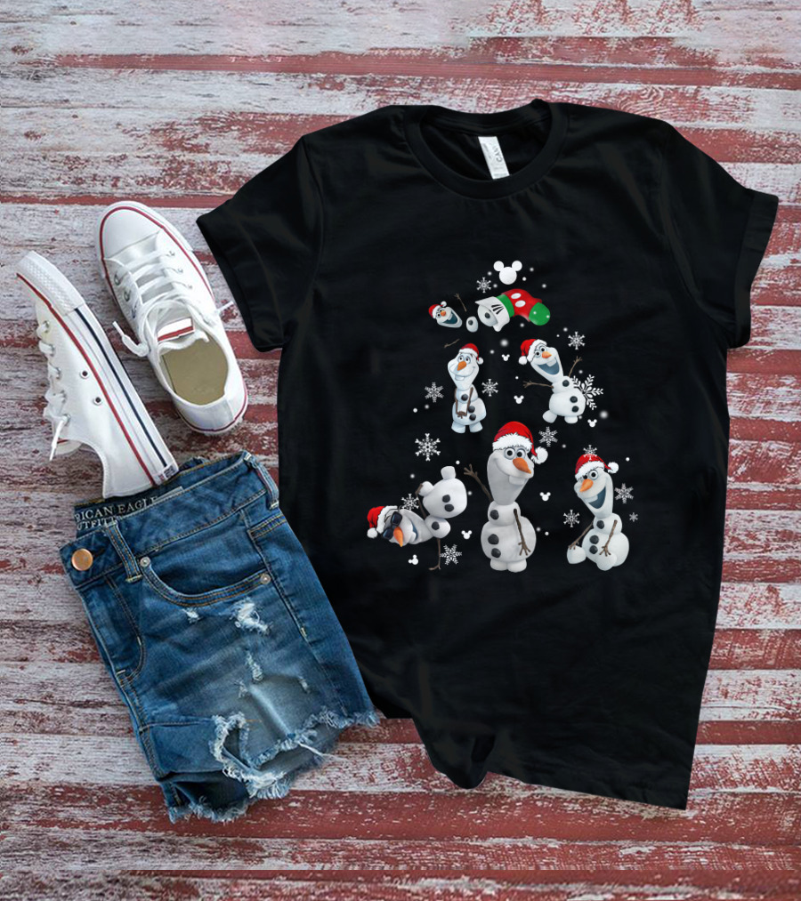 Olaf Snowman Christmas Disney Mickey Mouse Ears Santa Hat Snowflakes T-Shirt