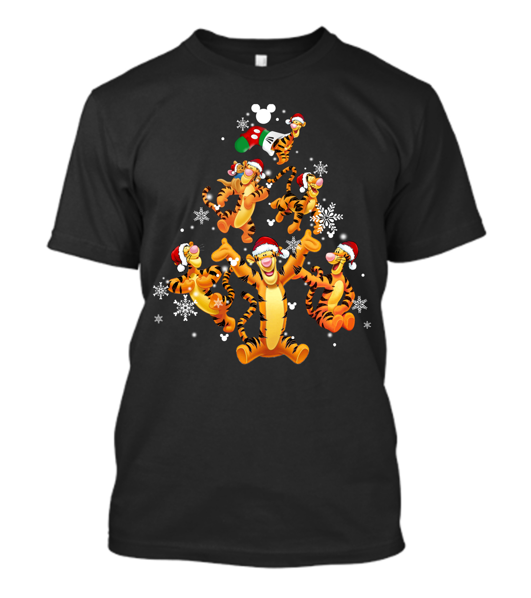 Tigger Christmas Tree Snowflakes Santa Hats Disney Mickey Icons T-Shirt