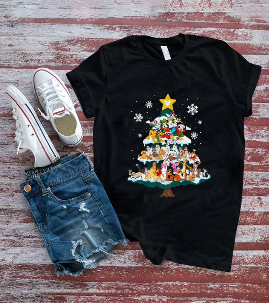 Disney Characters Christmas Tree Snowflakes T-Shirt