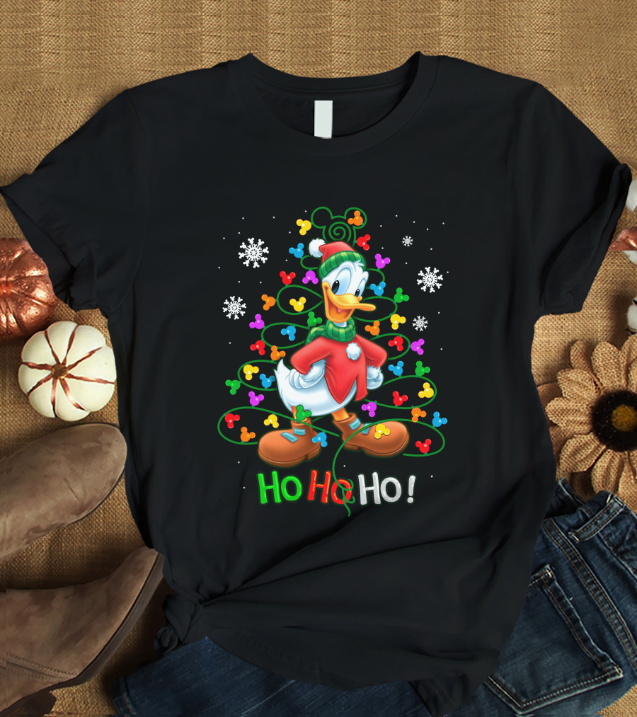DN HHH Christmas Ho Ho Ho Donald Duck With Mickey Mouse Lights T-Shirt