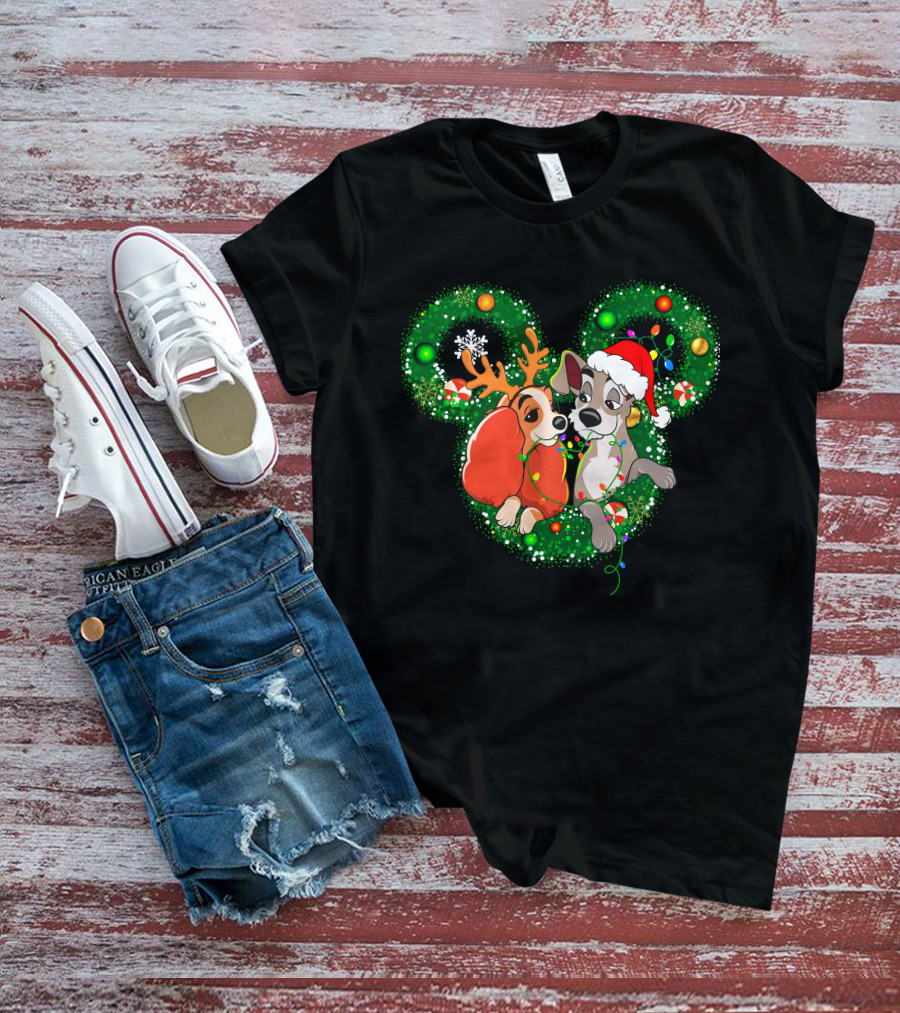 LD And TT Christmas Mickey Shape Candy Cane Lights Reindeer Hat T-Shirt