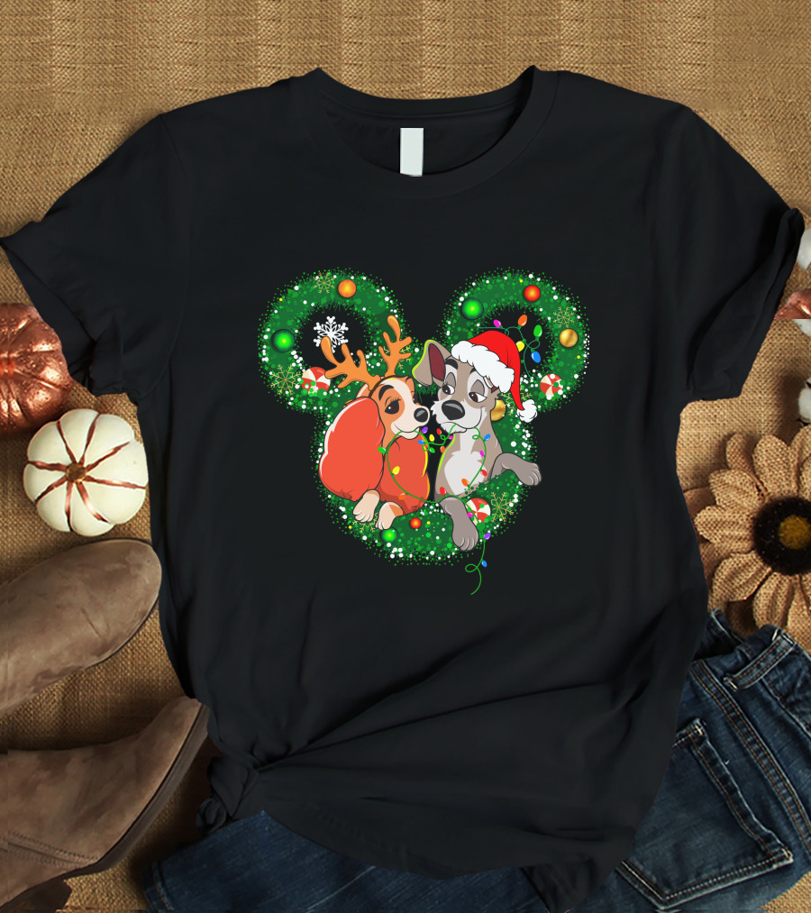 LD And TT Christmas Mickey Shape Candy Cane Lights Reindeer Hat T-Shirt