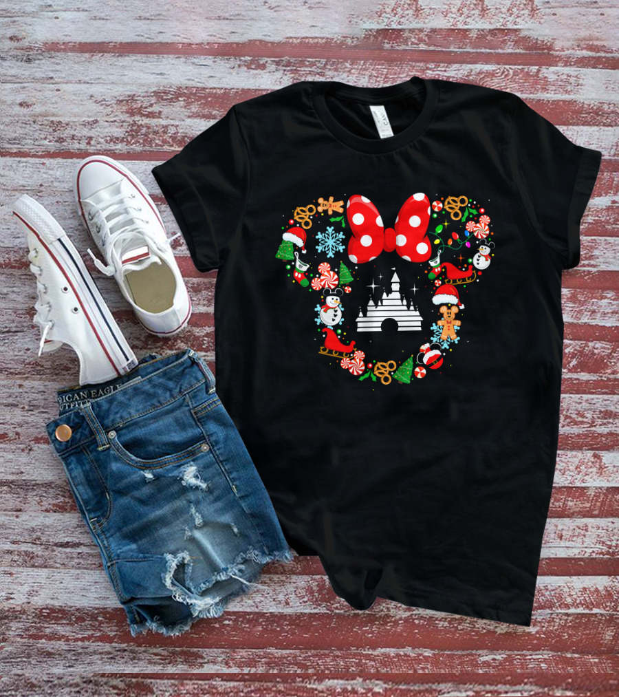 Mickey Icon Castle Christmas Bow Wreath Snowman Gingerbread T-Shirt