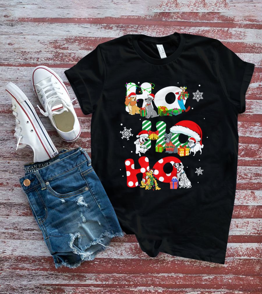 Ho Ho Ho Christmas Dogs And Snowflakes T-Shirt
