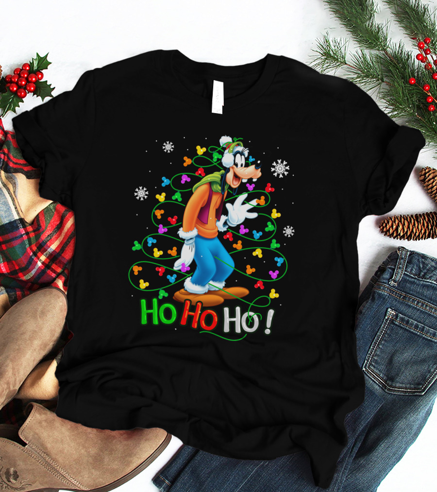 Goofy Ho Ho Ho Christmas Lights Fun Snowflakes T-Shirt
