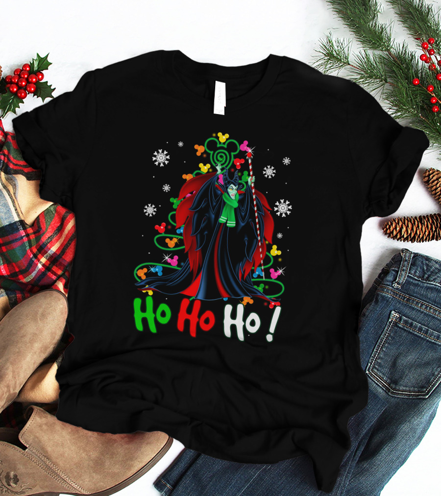 Maleficent Disney Mickey Christmas Ho Ho Ho Snowflakes Festival T-Shirt