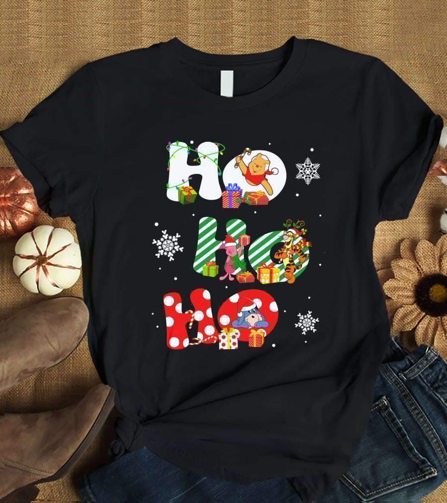 HO HO HO PO And FRIENDS Christmas Winnie The Pooh Piglet Tigger Eeyore Snowflakes Gifts T-Shirt